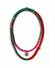 Handmade bohemian statement necklace with textile cords