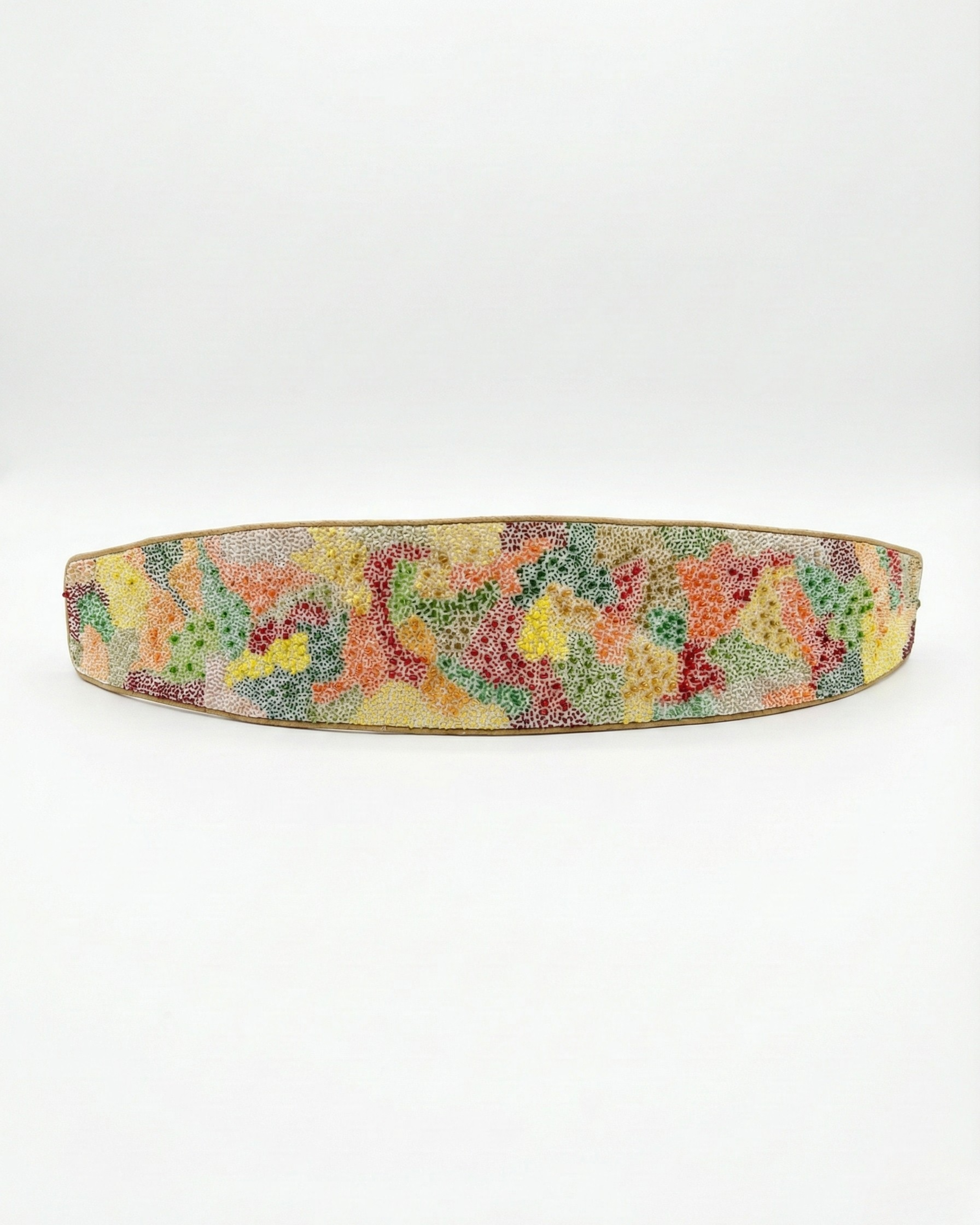 handmade beaded belt with colourful mosaic pattern