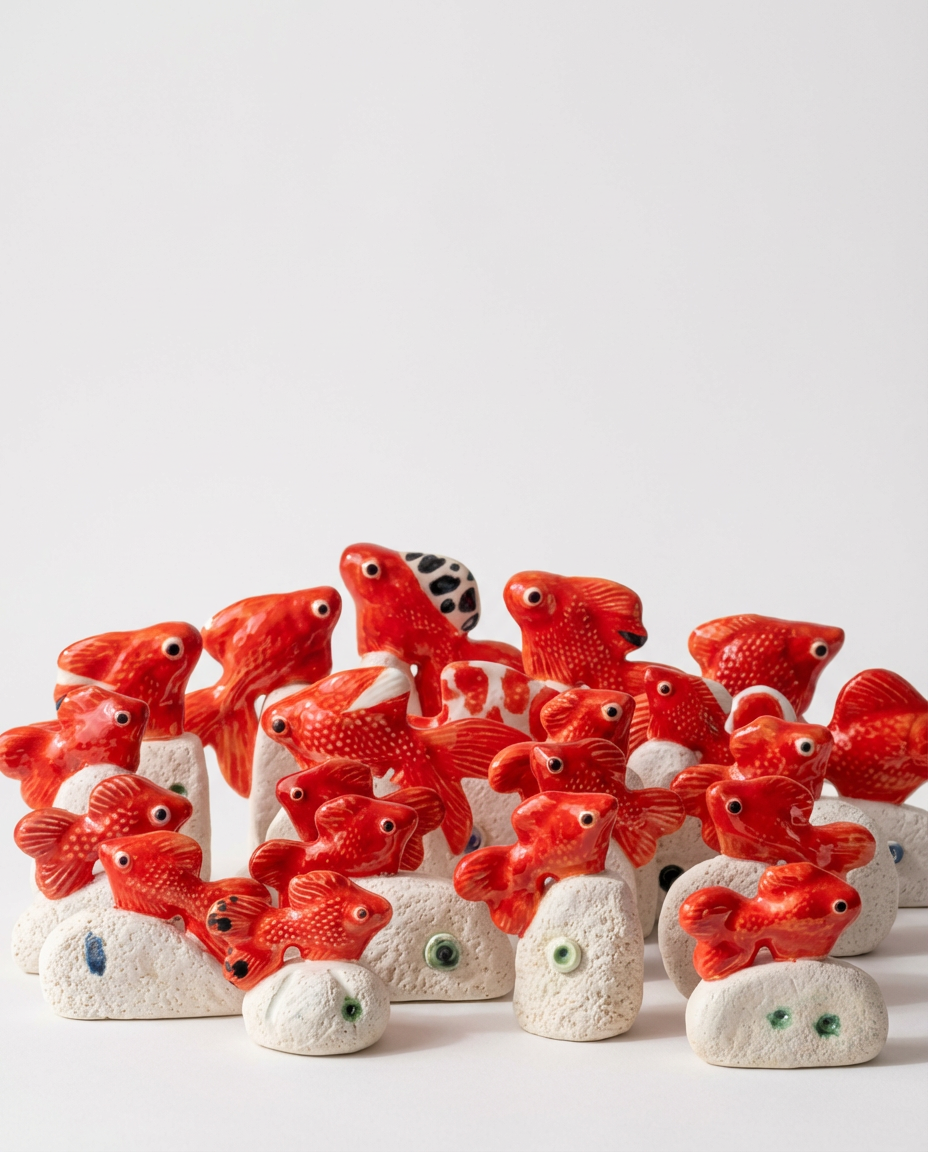 Handmade red ceramic fish for Haft Seen table