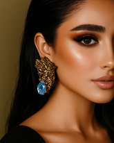 Sculptural statement earrings with semi-precious stones and textured finish