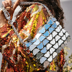 Silver textured handbag inspired by nature