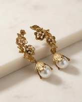 Handmade brass earrings with semi precious pearl drop