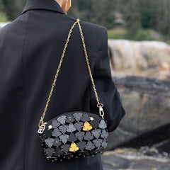 Golzar Green Tiled Shoulder Bag with Gold Chain