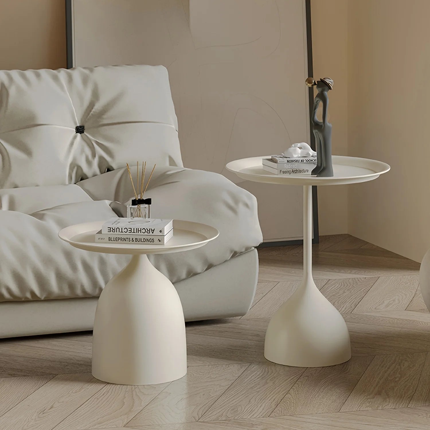 Minimalist round side table set for bedroom or lounge