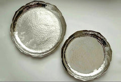 Set of scalloped-edge silver finish copper trays for home decor