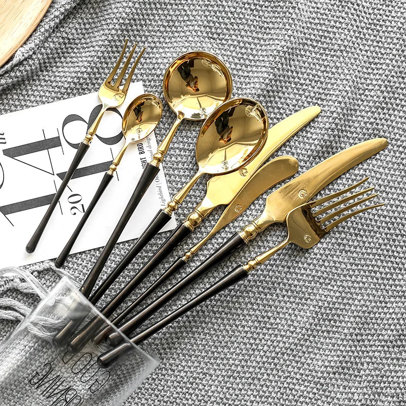 Golden stainless steel flatware