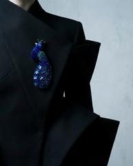 Blue and green embroidered statement brooch