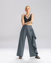 High waist wool suiting wrap trousers front view