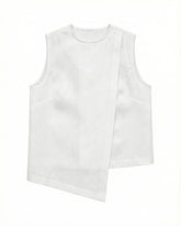 White linen sleeveless shirt on a white background