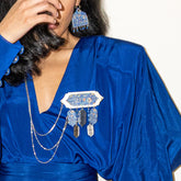 Vaqar Persian motif earrings in blue with dangling beads