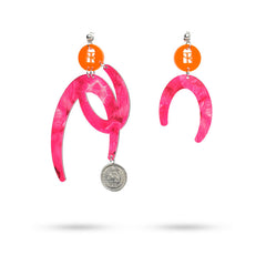 Artistic neon pink orange Wave earrings
