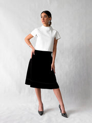 Premium crepe top with short sleeves and stitched detail