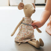 handmade linen mouse toy with floral dress