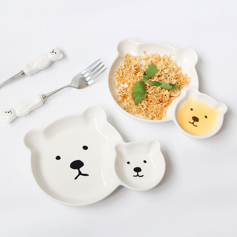 cute ceramic bear plate for kids tableware