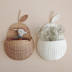 Handwoven vintage rattan apple-shaped storage basket