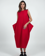 Minimalist Red Linen Dress