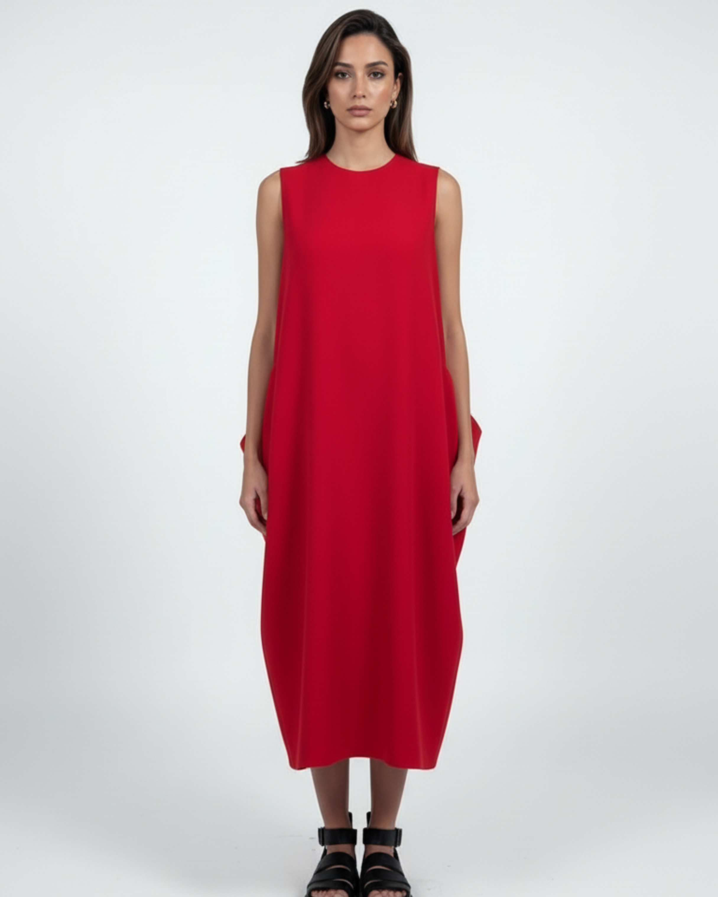 Minimalist Red Linen Dress