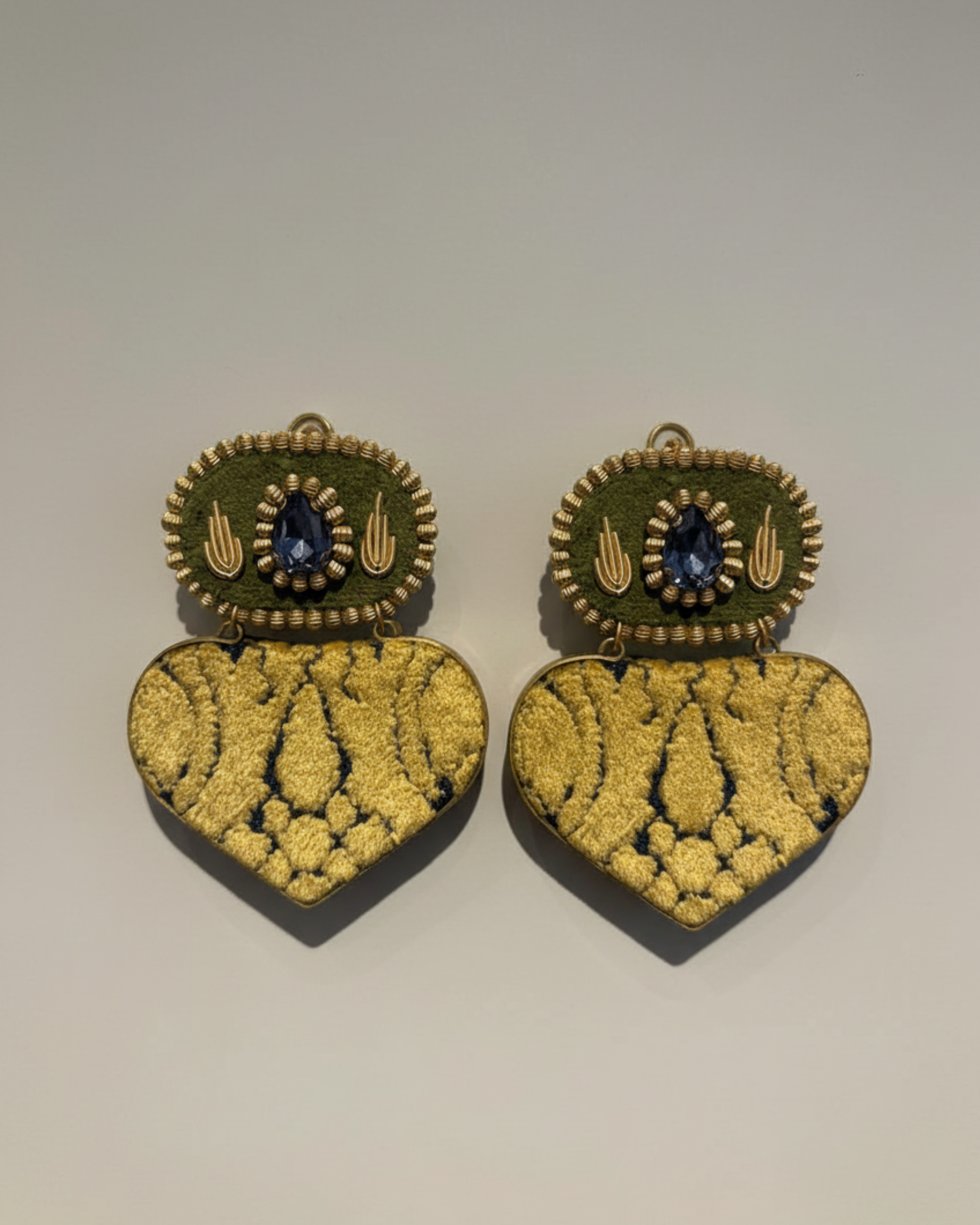 Roya Handmade Statement Earrings with Embroidered Heart Drop