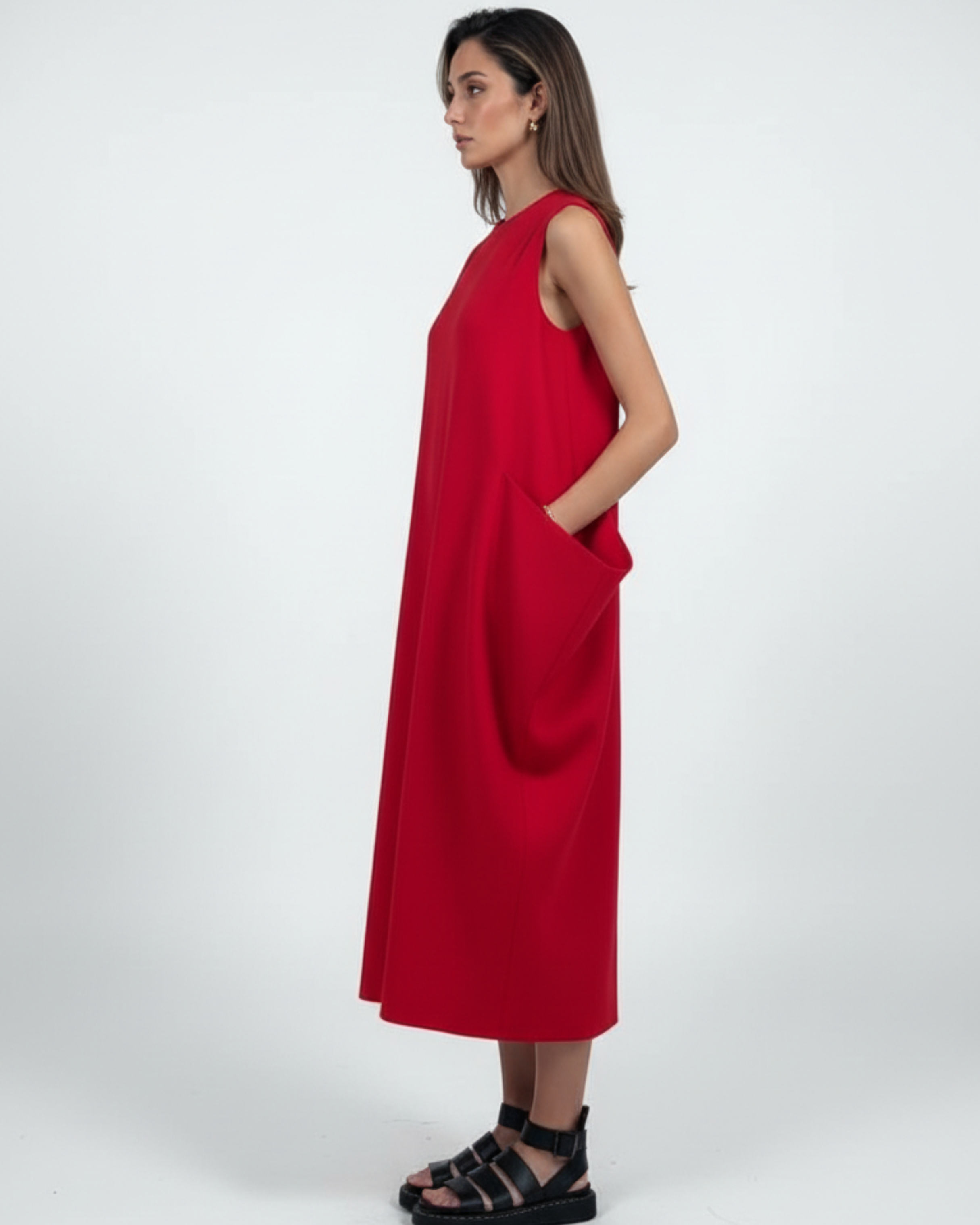 Minimalist Red Linen Dress