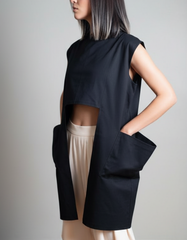 Minimalist asymmetric black blouse for women