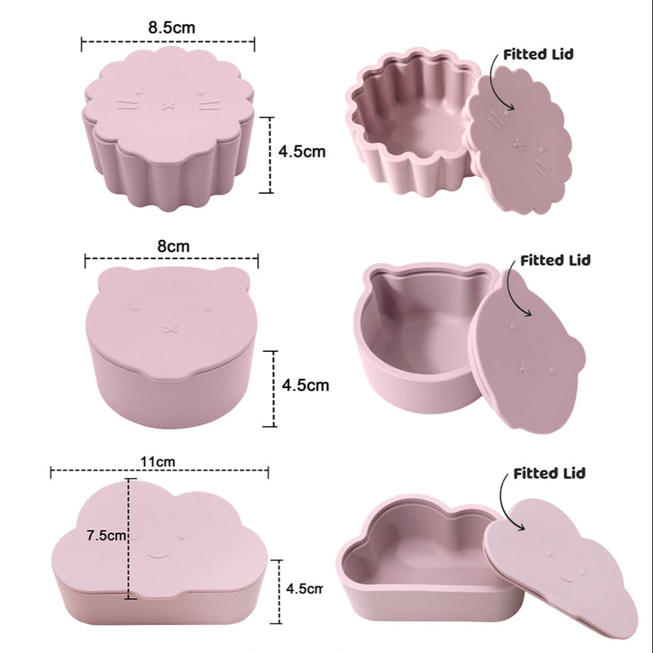 Baby-friendly silicone snack holders with lids