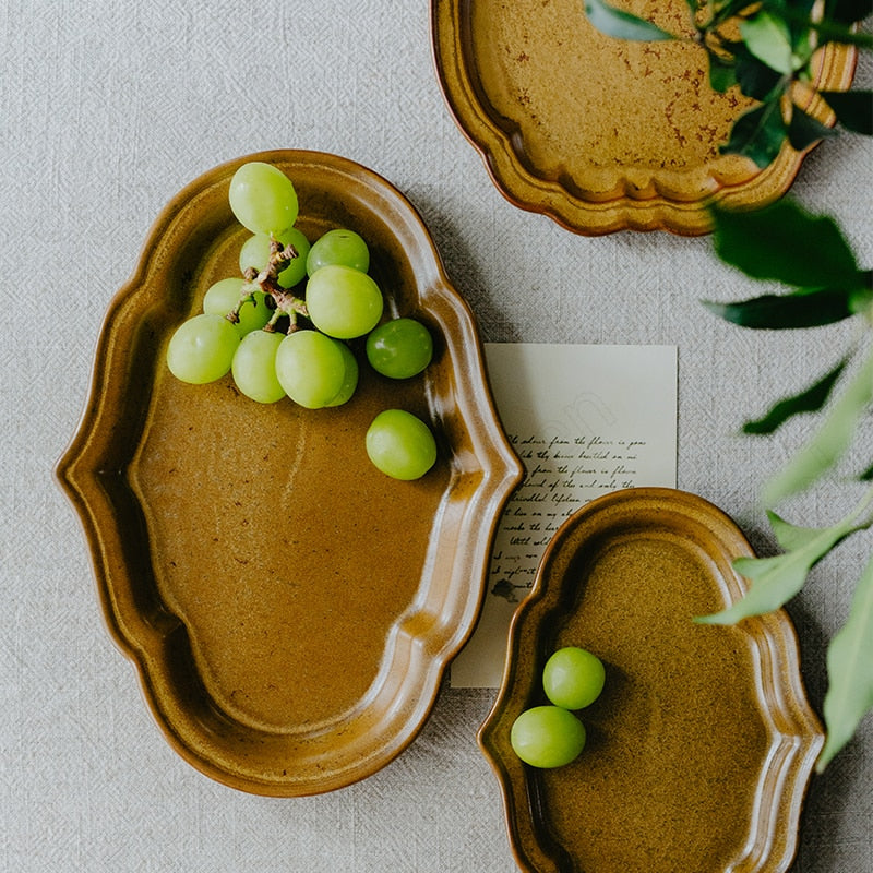 Close-up of handmade ceramic plates for stylish dining