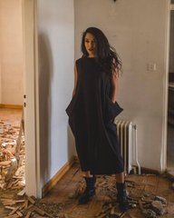 Minimalist black linen dress