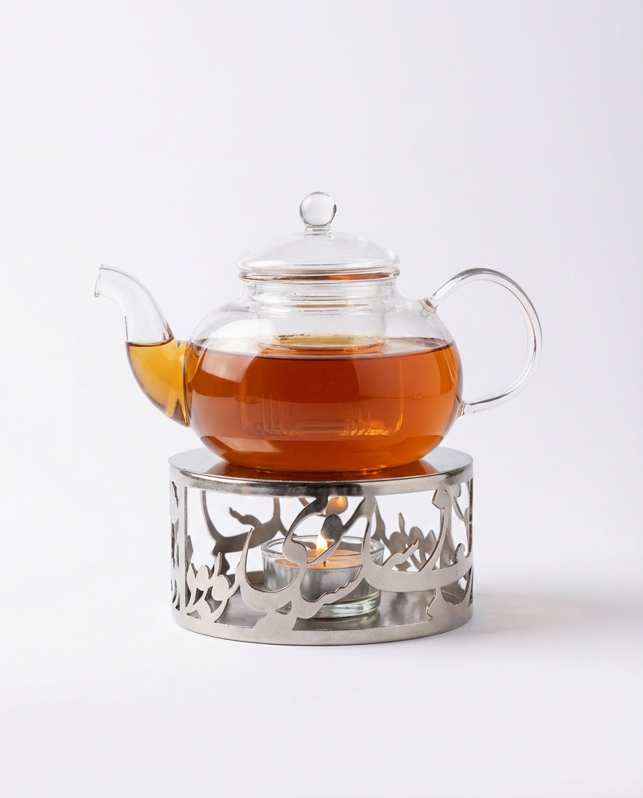Handmade metal teapot warmer with tealight candle