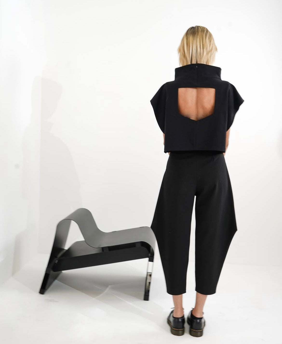 Black backless blouse