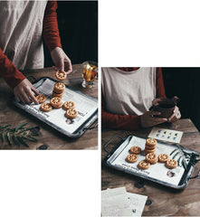 Vintage metal tray styled with craft supplies