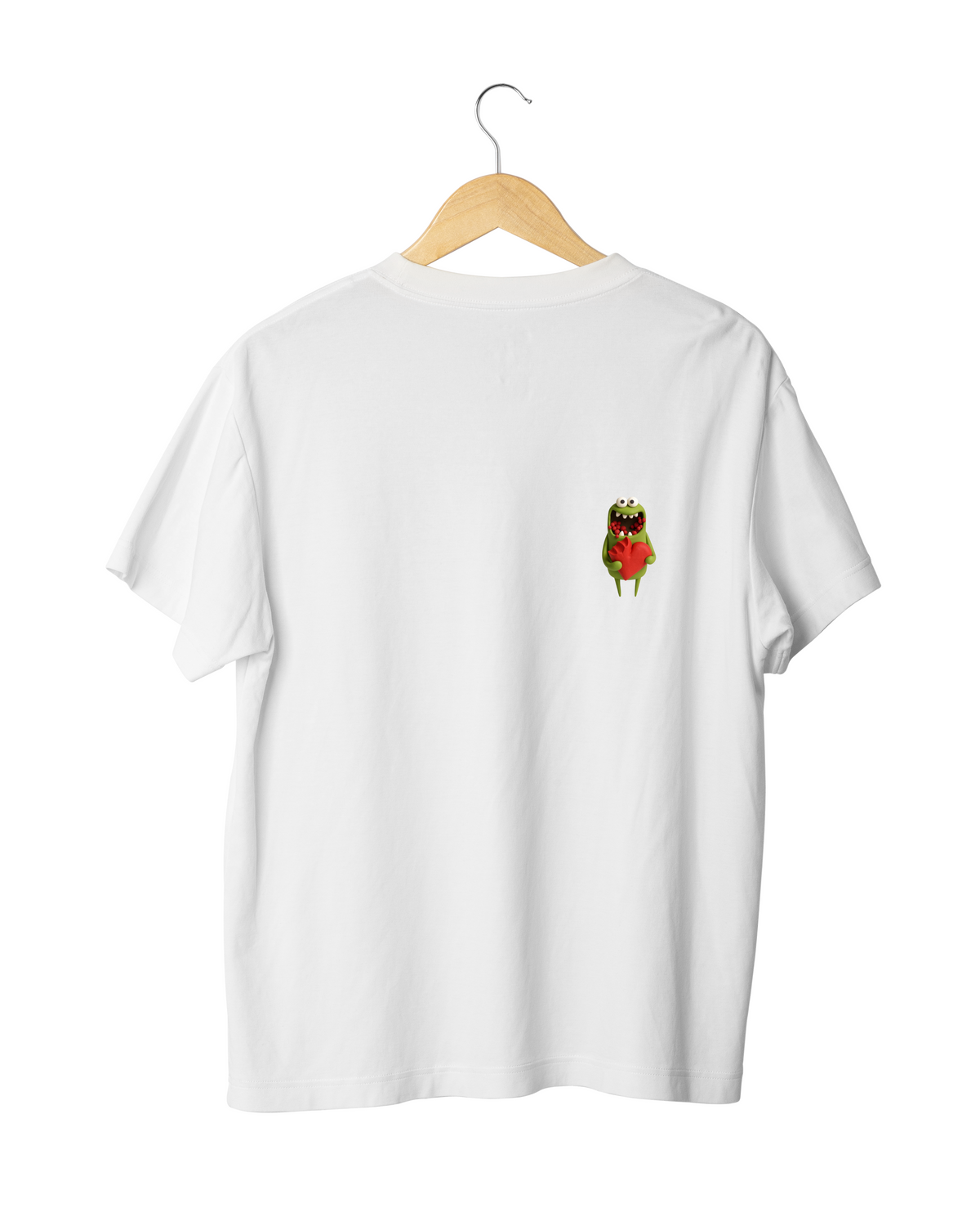 White T-shirt with cute green monster illustration