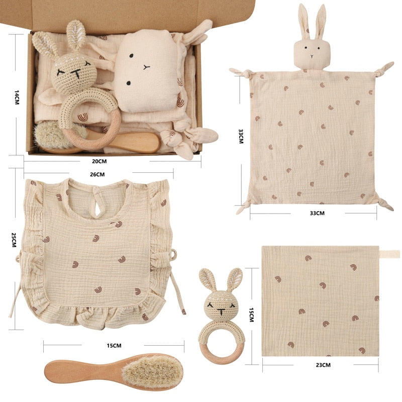 Brown Organic Baby Gift Set – Unique Combination of Teethers, Bib, & Comfort Toys
