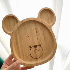 Bear Bamboo Plate Set with Smiley Fork & Spoon – Kid-Friendly Tableware
