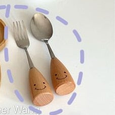 Bear Bamboo Plate Set with Smiley Fork & Spoon – Kid-Friendly Tableware