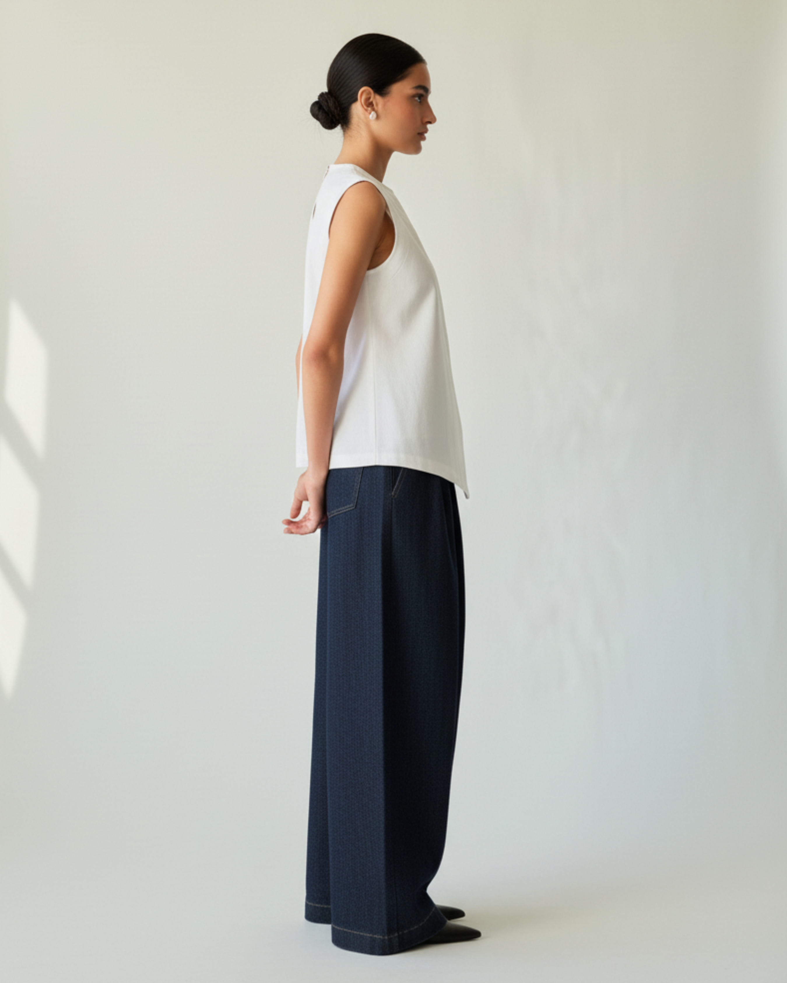 minimalist linen blouse with angled front panel
