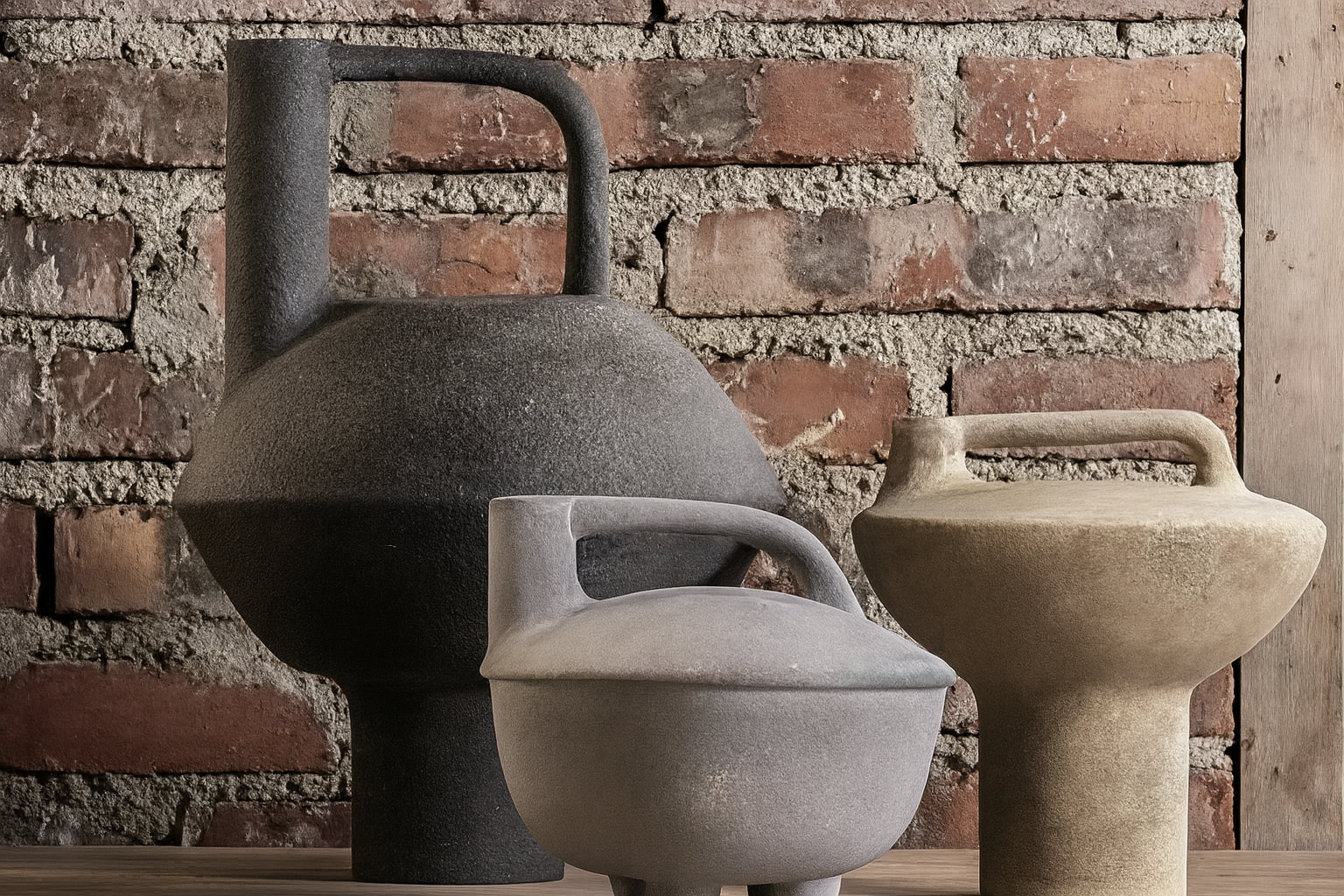 Neutral-toned ceramic vases in sculptural modern shapes