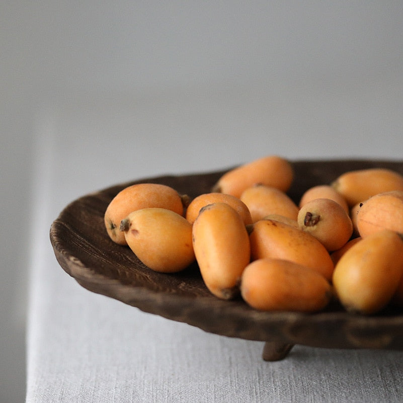 Rustic wood display tray with fruits