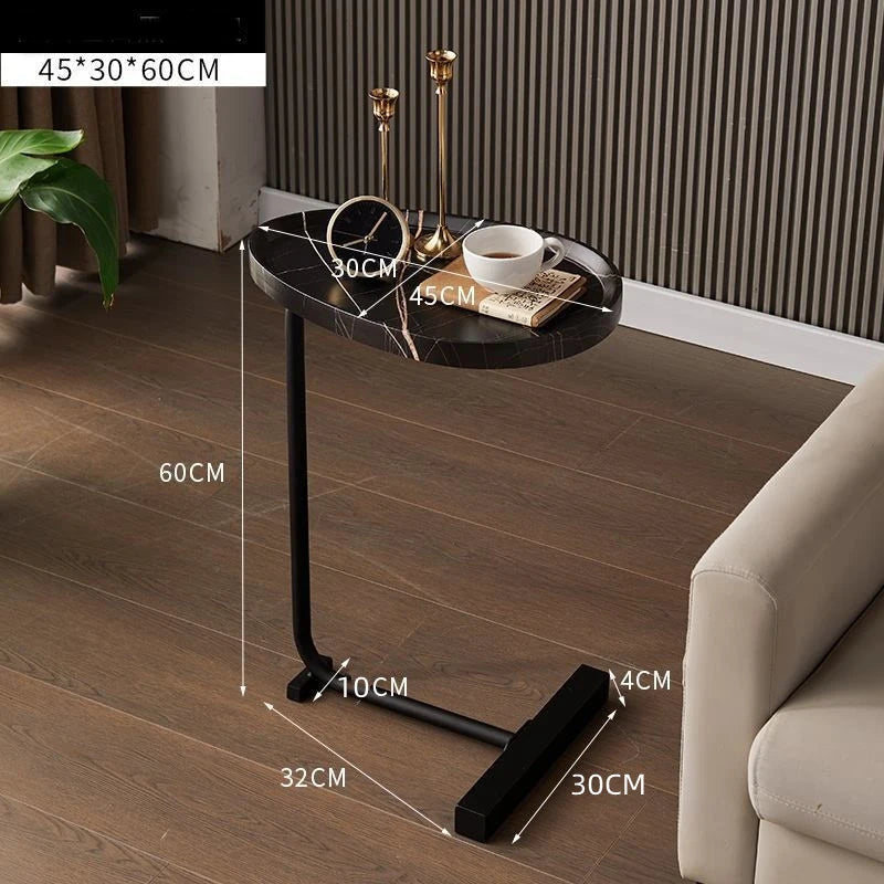 Oval wood and metal sofa corner table