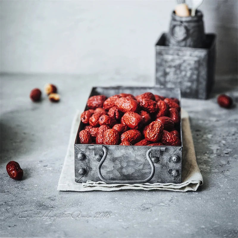 Rectangular French country iron tray close up