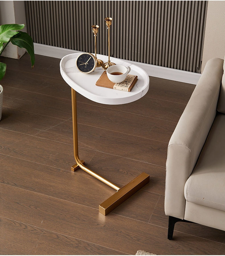 Minimalist Wood & Metal Coffee Table – Modern Oval Side Table