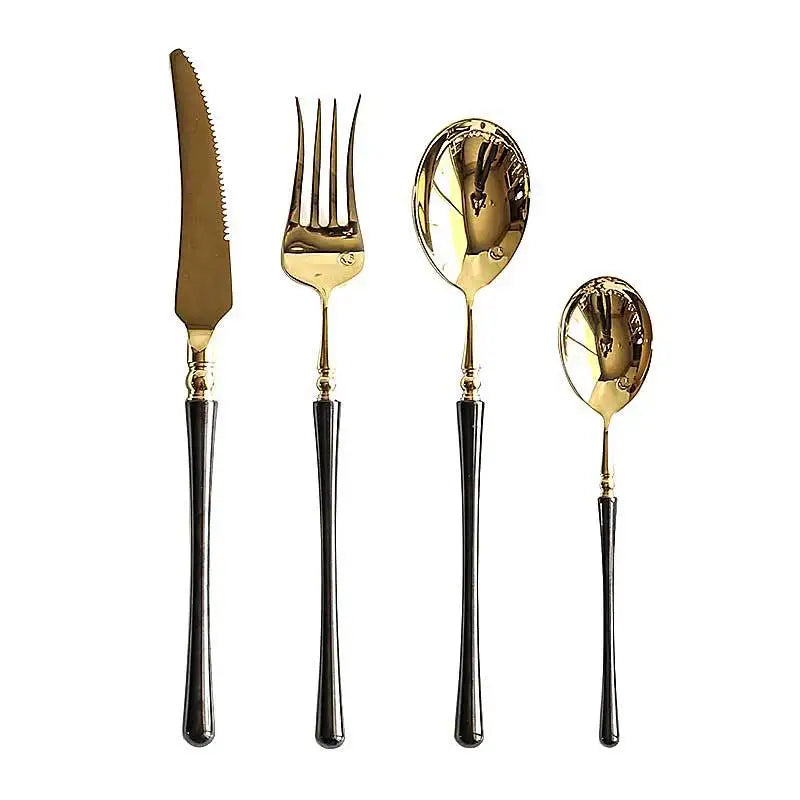 4-Piece Golden Stainless Steel Flatware Set – Elegant Dinnerware Kit