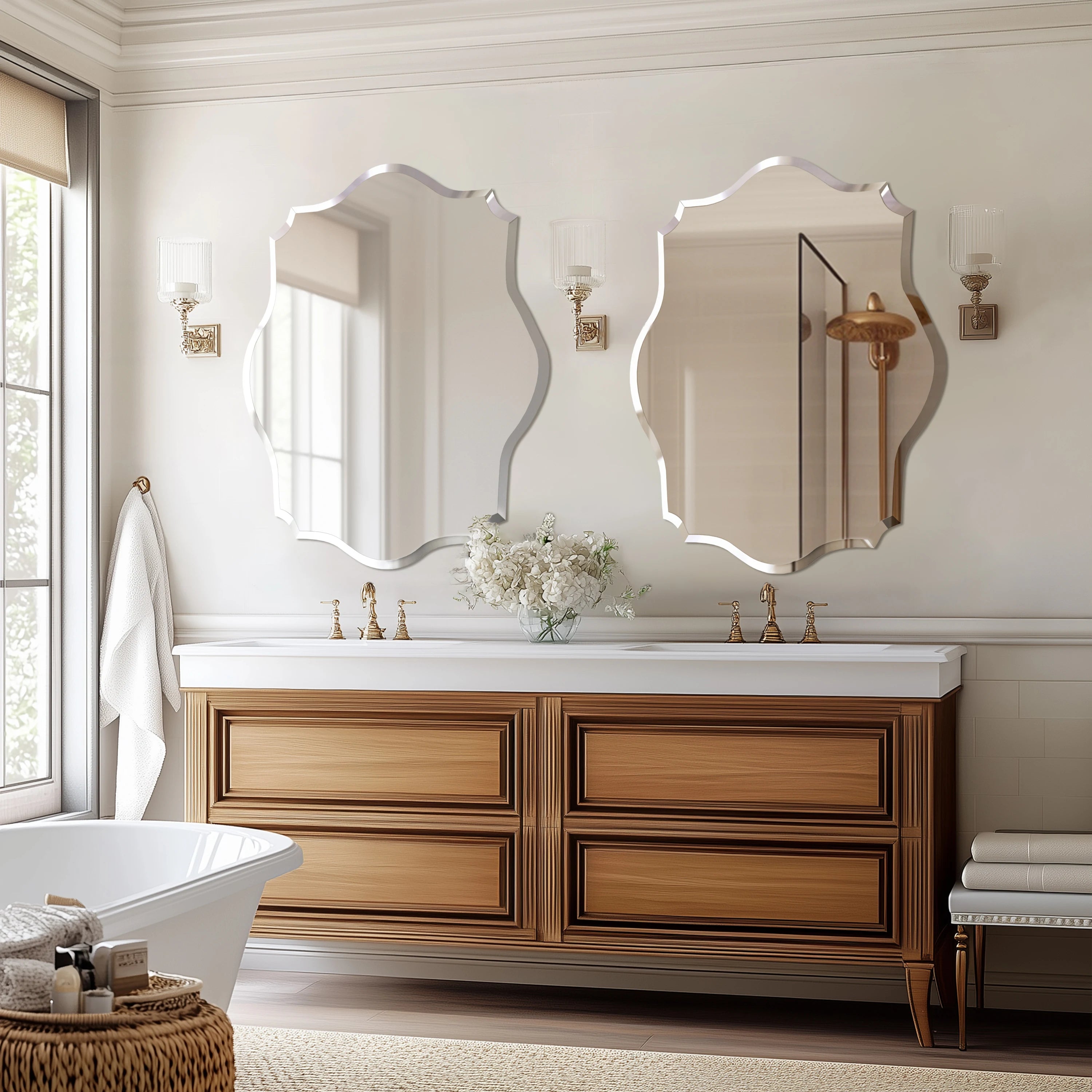 Frameless Scalloped Beveled Wall Mirror