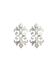 Handmade steel earrings with pearl inspired by Persian carpet motifs