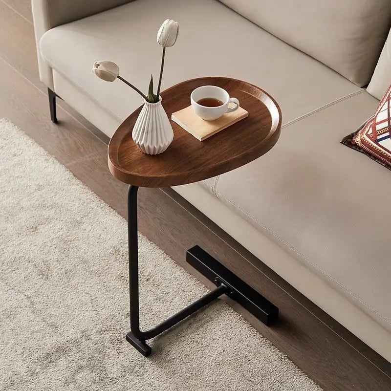 Wood and metal modern oval coffee table