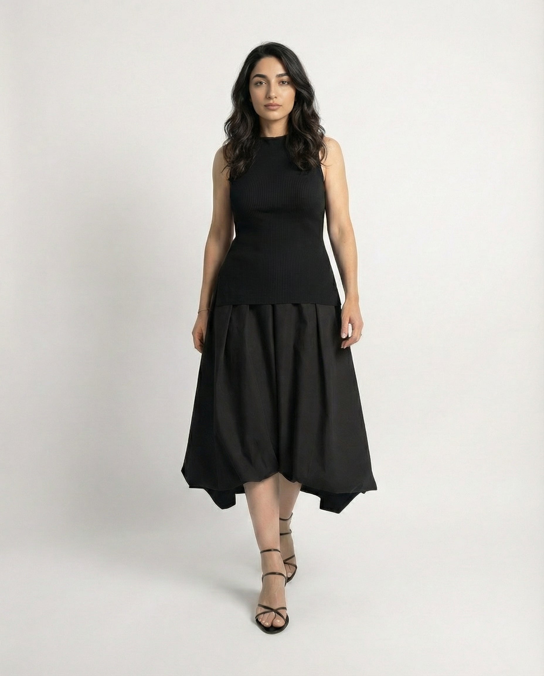 Free size black taffeta balloon skirt front view