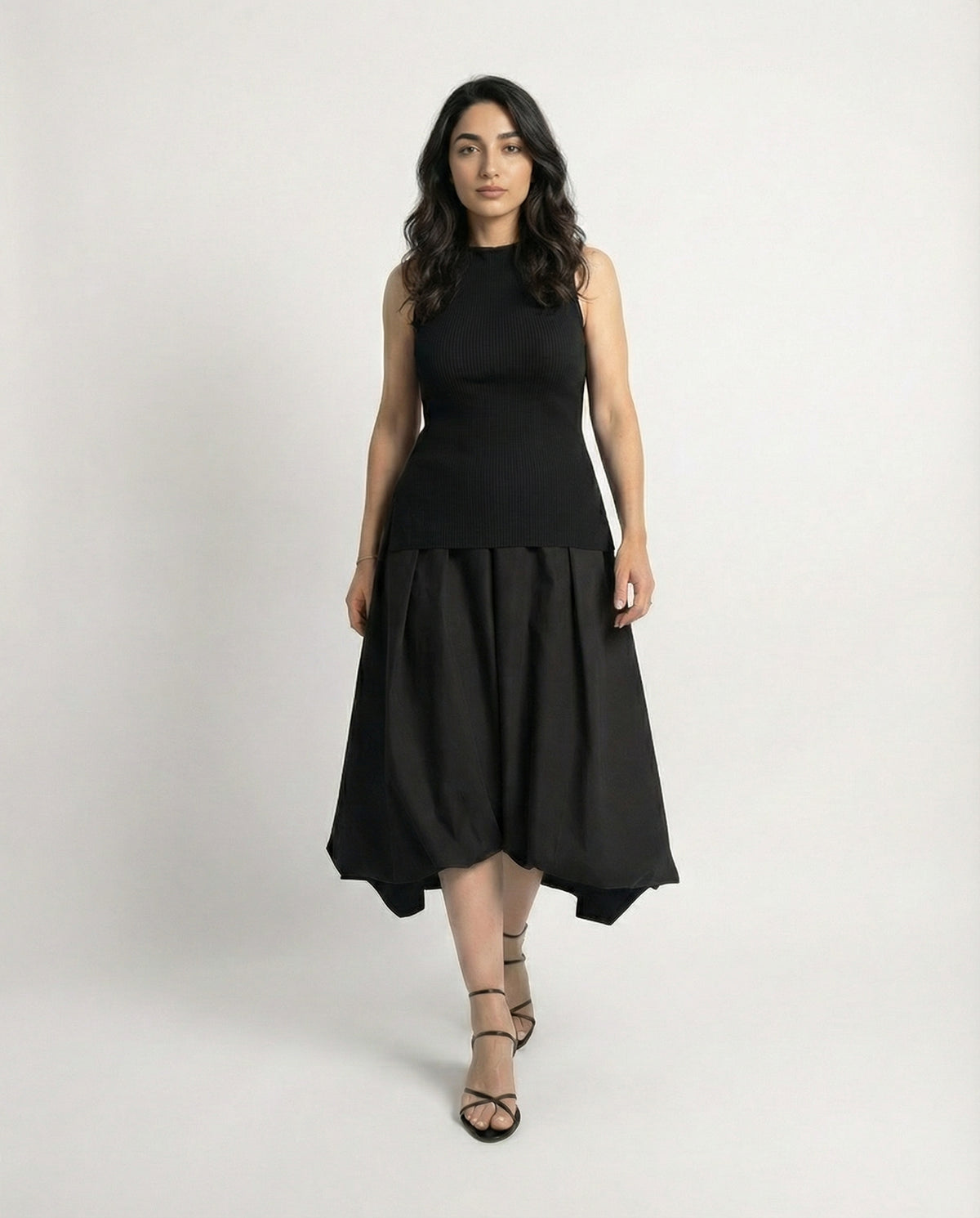 Free size black taffeta balloon skirt front view