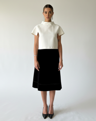 Premium Crepe Short Sleeve Top with Decorative Stitching