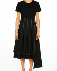 Structured black midi skirt with contrast stitching