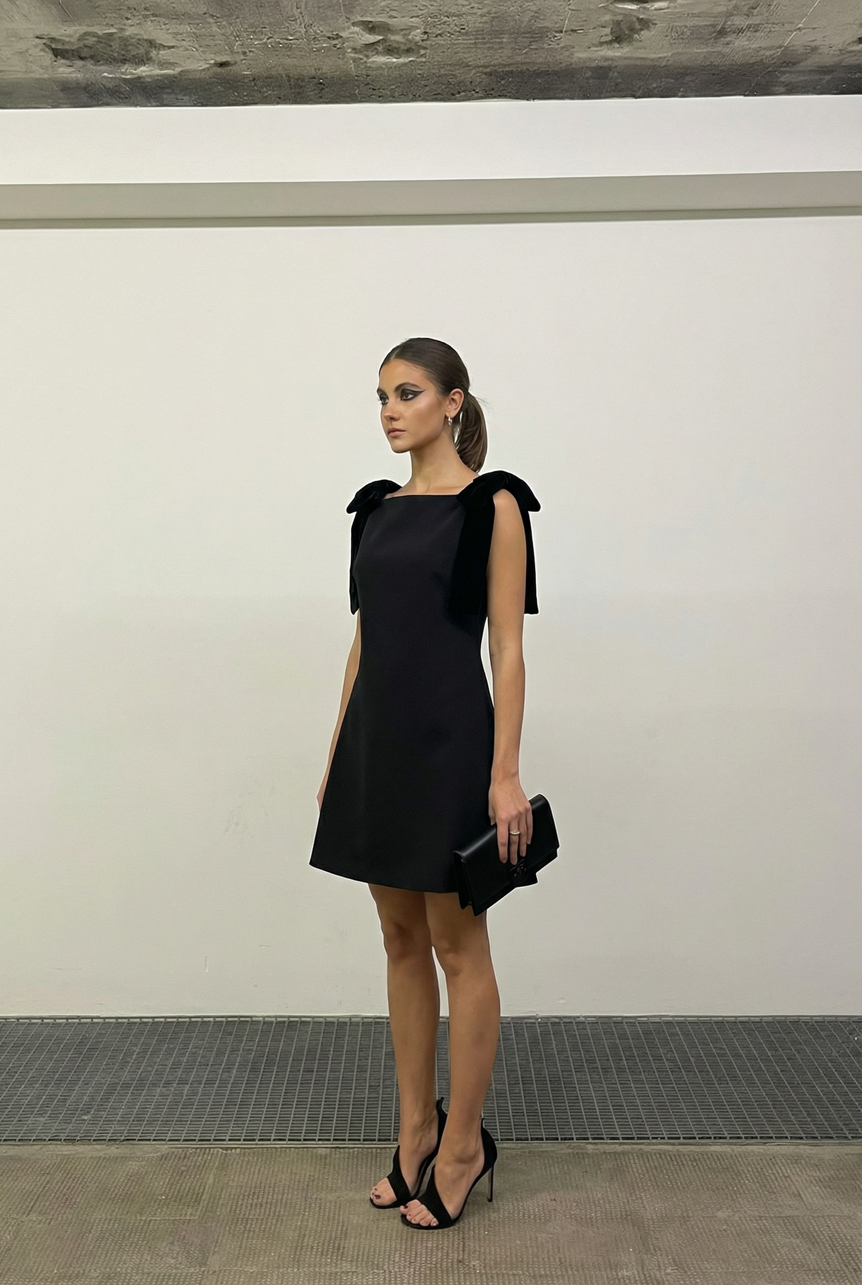 Fara Cocktail Dress – Premium Crepe with Velvet Bow Detail