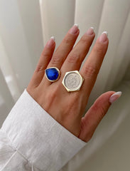 Persian coin statement ring on hand 1